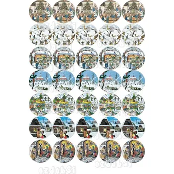 Jedlá dekorace na dort Vánoce 18 Ø40 mm - jedlý papír - Jedlý papír / Bez decor gelu