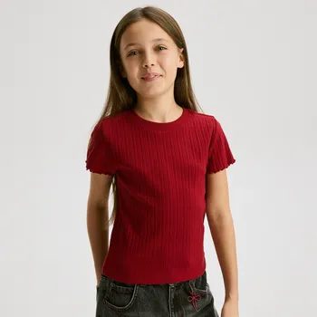 Dětská móda Reserved - Bavlněná žebrovaná halenka - ostře červená - 530EX-29X - 530EX-29X-U13