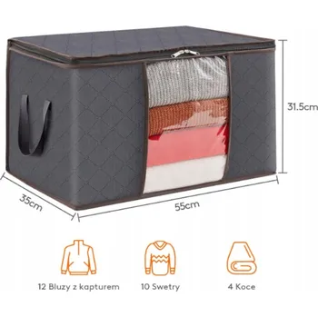 Úložný box 6 Ks. ÚLOŽNÉ TAŠKY NA OBLEČENÍ 60L SKLÁDACÍ ÚLOŽNÉ BOXY ORGANIZÉR ZIP