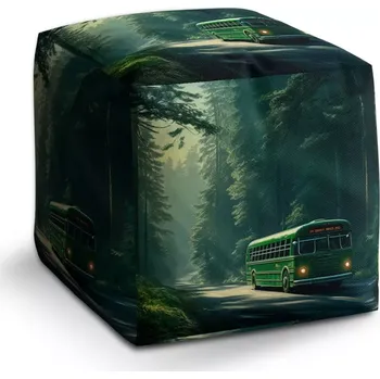 Taburet Sablio Taburet Cube Zelený autobus v lese: 40x40x40 cm