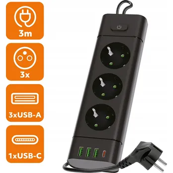 Napájecí kabel Prodlužovací Kabel Laitica 3 m 3 ks černá