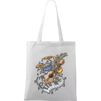 Nákupní taška Hudební nástroje v notách - Taška bavlněná - 42 x 38 cm ( Bílá )