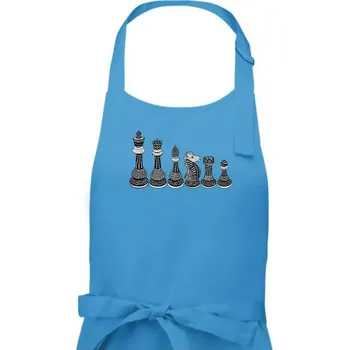 Kuchyňská zástěra Šachové figurky v řadě - kreslené - Pánská zástěra na vaření - Univerzální velikost ( Světlý tyrkys )