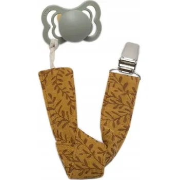 Hi Little One klip na dudlík BOHO LEAF Okrová s bambulkou