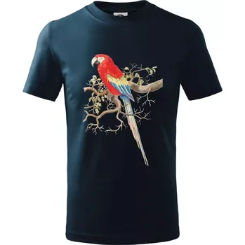 Chlapecké tričko Papoušek na listnatém stromě - Tričko dětské bavlněné - 134 cm/8 let ( Námořní modrá (velmi tmavá - téměř černá) )