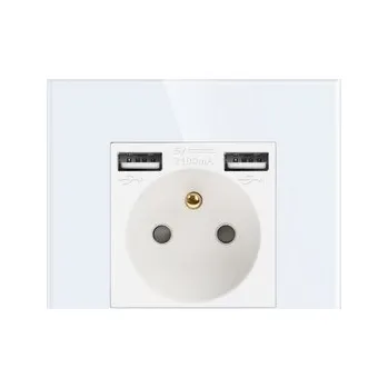 Elektrická zásuvka SKLENĚNÁ ZÁSUVKA JEDNODUCHÁ 2x USB-A KONTAKT 16A