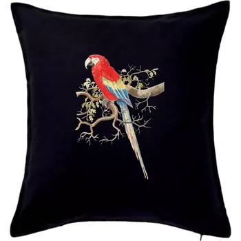 Polštář Papoušek na listnatém stromě - Polštář 50x50 - 50x50 - Pouze potah ( Černá )