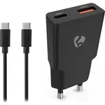 NEDIS síťová nabíječka/ 30 W/ PD 3.0/ rychlé nabíjení/ 1.5 / 2.0 / 2.22 / 3.0 A/ USB-A/ USB-C/ černá/ kabel 1,5m