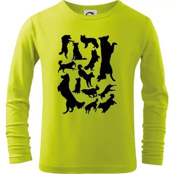 Dětská móda Border kolie siluety - Triko dětské Long Sleeve - 158 cm/12 let ( Limetková )