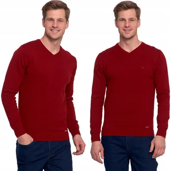 Pánský svetr PÁNSKÝ SVETR KLASICKÝ BAVLNĚNÝ SVETR MORAJ ROVNÝ STŘIH HLADKÝ ČERVENÝ L