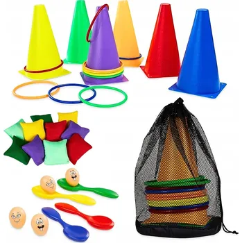 Výuková hračka SADA KUŽELŮ, KRUHŮ A SÁČKŮ - ZRUČNOSTNÍ HRY PRO DĚTI, HRAČKY