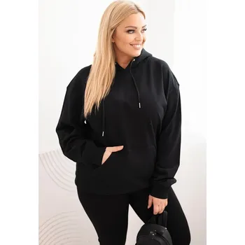 Dámská mikina Kesi Dámská mikina s kapucí a klokaní kapsou Plus Size z bavlny Barva: Černá, Velikost: XL