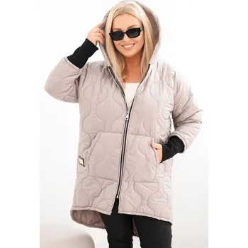 Kesi Dámská zimní bunda Plus Size prošívaná s kapucí khaki Barva: Béžová, Velikost: UNI