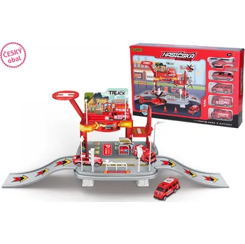 autíčko Wiky Vehicles Hasičská stanice s auty 65x19x24,5 cm - český obal
