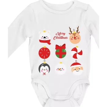 Kojenecký body Vánoční koule - Body kojenecké s dlouhým rukávem - Dlouhý r. do 3 měs ( Bílá )