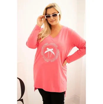 Kesi Dámská halenka s delším zadním dílem a potiskem Barva: Růžová, Velikost: 4XL