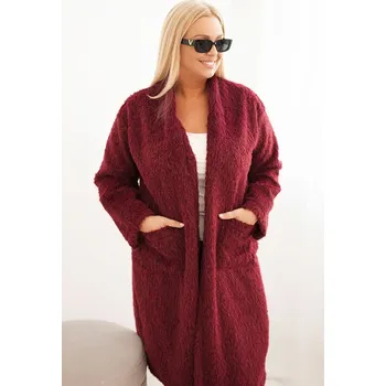 Dámský kabát Kesi Dámský kabát Plus Size 21789 z viskózy bez zapínání a s kapsami Barva: Fialová, Velikost: UNI