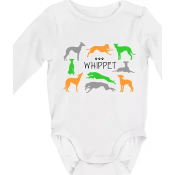 Whippet barevný - Body kojenecké s dlouhým rukávem - Dlouhý r. do 3 měs ( Bílá )