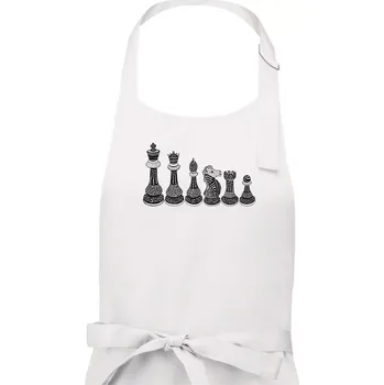 Kuchyňská zástěra Šachové figurky v řadě - kreslené - Pánská zástěra na vaření - Univerzální velikost ( Bílá )