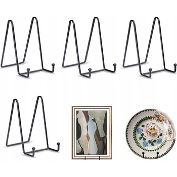 Obraz 4X KOVOVÝ STOJAN NA FOTORÁMEČEK STOJAN NA TALÍŘE DEKORACE ČERNÝ