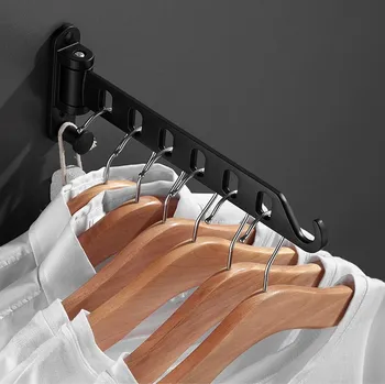 Věšák Nástěnný otočný věšák na oblečení, samolepicí, černý