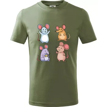 Barevné myši - Tričko dětské bavlněné - 104-110cm / 3-4 roky ( Khaki )