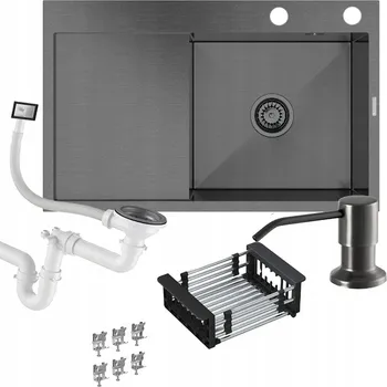 Granitový dřez Jednokomorový granitový dřez Granitan BARI ocel černý