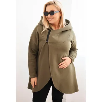 Dámská mikina Kesi Dámská mikina Plus Size zateplená s kapucí a asymetrickým zipem Barva: Zelená, Velikost: 2XL/3XL