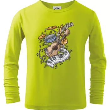 Chlapecké tričko Hudební nástroje v notách - Triko dětské Long Sleeve - 122 cm/6 let ( Limetková )
