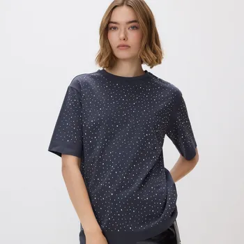 Dámské tričko Reserved - Triko se strassem - tmavě šedá - 372IK-90X - 372IK-90X-L