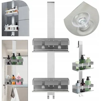 Věšák KOUPELNOVÁ POLIČKA NEREZOVÁ OCEL S HÁČKY PRO SPRCHOVÝ KOUT MONTÁŽ