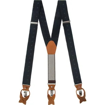 Kšandy Avantgard Šle ve tvaru Y s variabilním zapínáním na klipy nebo kožená poutka tmavě modrá, koňaková kůže 864-310469