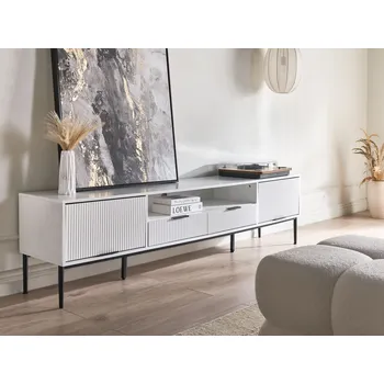 Televizní stolek TV stolek bílý MDF kovové nohy moderní skříňka vedení kabelů obývací pokoj Beliani