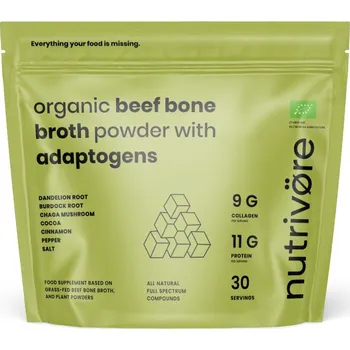 Speciální výživa Nutrivore Bio sušený hovězí vývar z evropských zdrojů v prášku s obsahem adaptogenů 450 g