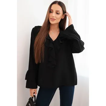 Dámská halenka Kesi Dámská halenka z viskózy s volány a dlouhým rukávem Barva: Černá, Velikost: UNI