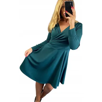 Dámské šaty V567 ŠATY S DLOUHÝMI RUKÁVY, HLADKÉ, ROZŠÍŘENÉ, ZELENÉ, vel. 38 (M)