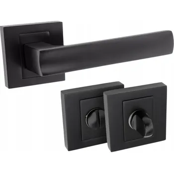 Dveřní kování KLIKA KE DVEŘÍM VNITŘNÍM ŠTÍT WC DO KOUPELNY ČERNÁ MATNÁ