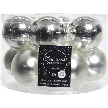 Vánoční dekorace Skleněné vánoční Vánoční Baňky 5 cm stříbrné, sada 12 kusů , lesklé a matné