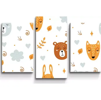 Obraz Sablio Obraz - 3-dílný Medvěd a liška - 75x50 cm