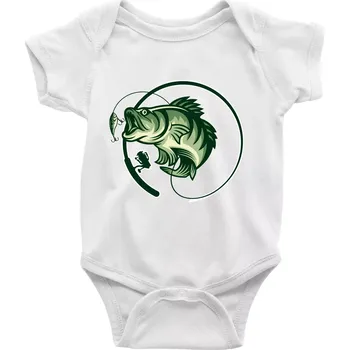 Kojenecké oblečení Ryba s prutem - Body kojenecké s krátkým rukávem - Krátký r. do 3 měs ( Bílá )