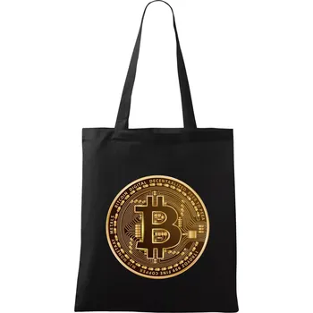Bitcoin zlatá mince kulatá - Taška bavlněná - 42 x 38 cm ( Černá )