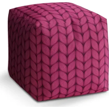 Taburet Sablio Taburet Cube Pletení ve fuchsiové barvě: 40x40x40 cm