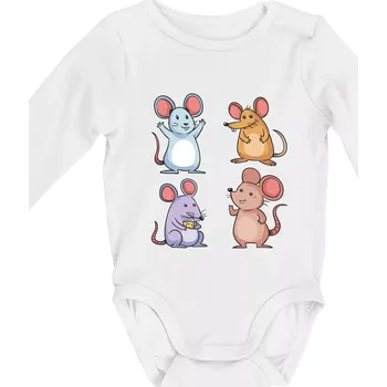 Barevné myši - Body kojenecké s dlouhým rukávem - Dlouhý r. 3-6 měs ( Bílá )