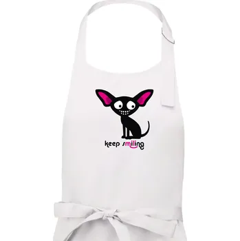 Kuchyňská zástěra Keep smiling Čivava (Hana-creative) - Pánská zástěra na vaření - Univerzální velikost ( Bílá )
