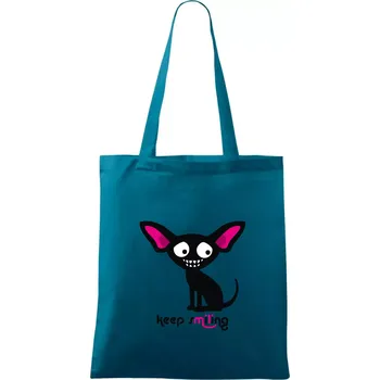 Keep smiling Čivava (Hana-creative) - Taška bavlněná - 42 x 38 cm ( Petrolejová )