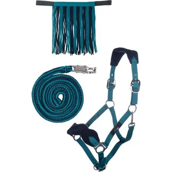 Vybavení pro koně Set ohlávky s vodítkem a třásněmi HKM, petrol/navy, Pony