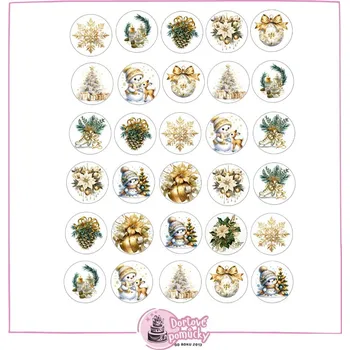 Jedlá dekorace na dort ozdobSi Vánoční motivy zlatobílé - jedlý papír nebo fondánový list - Jedlý papír / Bez decor gelu