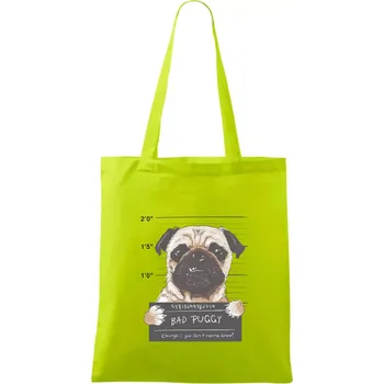 Mops - Bad Puggy - Taška bavlněná - 42 x 38 cm ( Limetková )