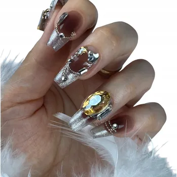 Umělé nehty Nalepovací nehty Umělé nehty Tipy Francouzská manikúra Kočka Oko Zirkony, M