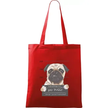 Mops - Bad Puggy - Taška bavlněná - 42 x 38 cm ( Červená )